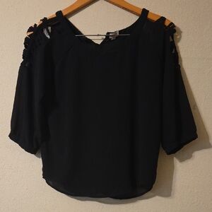 Entro Black 3/4 Sleeve Cut Out Blouse